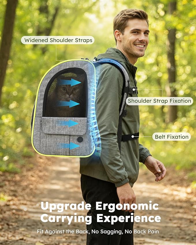 Pecute Cat Backpack Carrier Expandable , Foldable Pet Backpack for Cats & Small Dogs Up to 11lbs, with 4-Side Breathable Mesh, Multi-Entry & Lockable Zippers for Travel, Hiking, Camping - Hands Free,