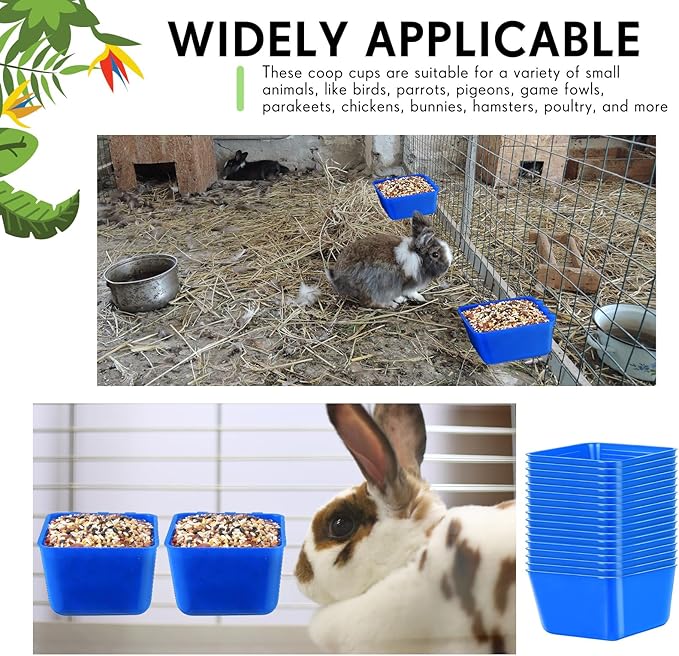Maxdot 20 Pcs Cage Cups Chicken Feeder Waterer 16 oz Birds Feeders Hanging Bunny Cage Chicken Water Bowl for Pet Parrot Rooster Parakeet Gamefowl Poultry Pigeon Wire Hutch(Blue)