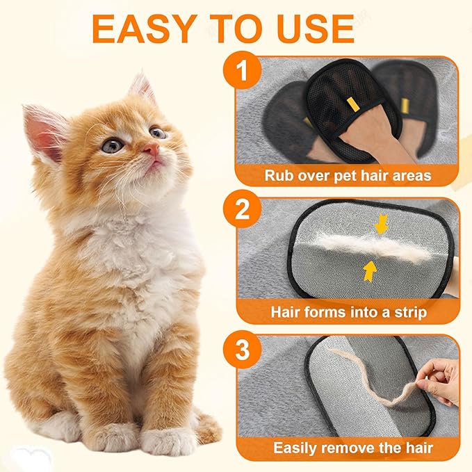 2 Pcs Pet Hair Removal Gloves，Electrostatic Pet Hair Remover,Reusable Cat & Dog Hair Remover for Couch, Furniture, Bed (Black)