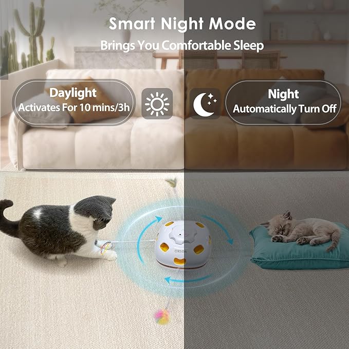 ORSDA Interactive Cat Toys for Indoor, 4 in 1 Automatic Cat Toy for Kitten, Rechargeable Smart Teaser Toys, Moving Ambush Feather, 8 Holes Mice Whack-A-Mole, Hide The Seek