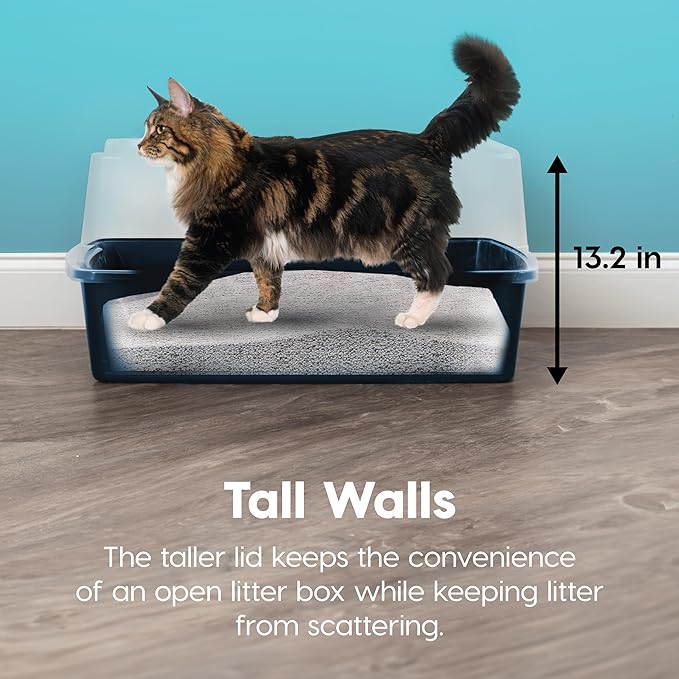Bundle of IRIS USA 2 Pack XX-Large Cat Litter Boxes with Scatter Shield and Scoop, Open Top High Sided Cat Litter Pan, Black & Navy