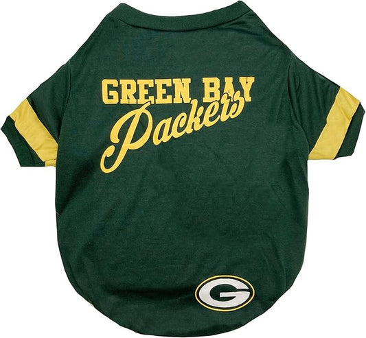 Green Bay Packers Dog & Cat T-Shirt, Large. NFL Team Football Shirt. New Stripe Design, Durable & Cute Sports PET TEE Outfit