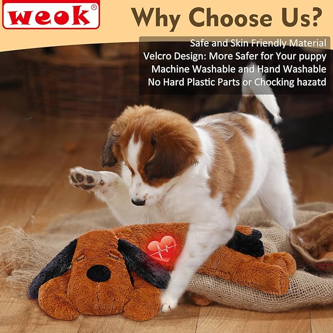 Puppy Heartbeat Toy for Separation Anxiety Relief, Heartbeat Stuffed Animal Anxiety Calming Behavioral Aid Plush Toy for Dogs Cats Pets