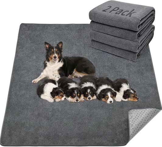 LOOBANI Washable Pee Pad for Dogs, 2 Packs Non-Slip Puppy Training Pads, Fast Absorbent Pet Whelping Pads, Puppy Playpen Mat for Incontinence, Housebreak, Crate , 36x72in, Gray