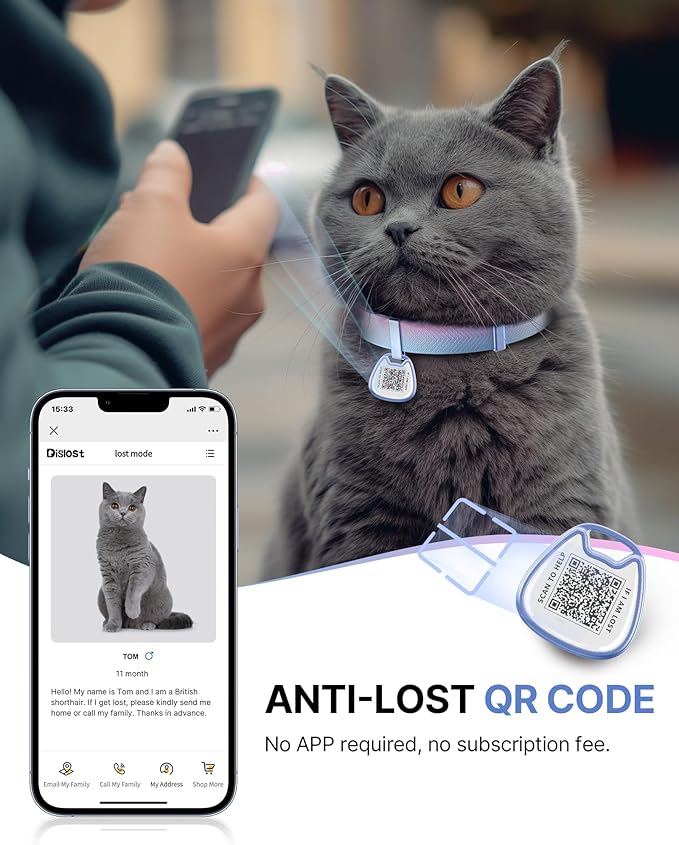 Cat Collar with QR Code Name Tag, Breakaway Kitten Collar for Boy & Girl Cats, Ultra Soft Elastic Adjustable Band, Safety Break Away Buckle, Comfortable & Secure Pet ID Collar (6"-12"), Iridescent