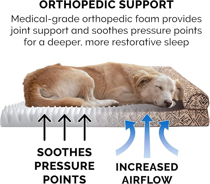 FurHaven Soft, Orthopedic Foam Sofa Dog Bed with Washable & Removable Cover - Plush/Woven - Desert Brown, Dogs Up to 35 lbs - Medium