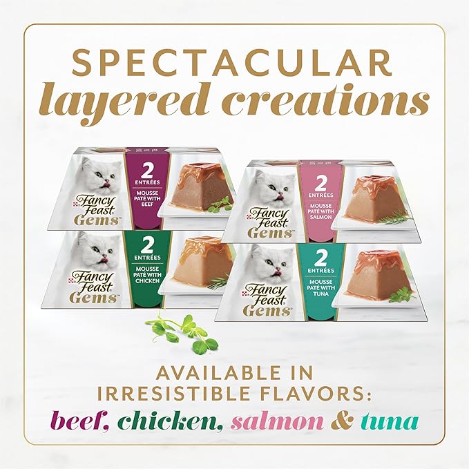 Fancy Feast Gems Pate Cat Food Mousse and a Halo of Savory Gravy Wet Cat Food Variety Pack - (Pack of 12) 4 oz. Boxes