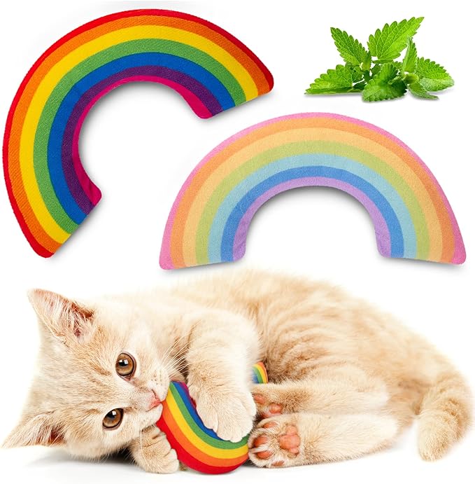 Christmas Cat Toys Kicker Pillows, Xmas Catnip Toys for Indoor Kitten Kitty, Interactive Cat Nip Chew Teeth Cleaning Toy for All Pet Breed, Pack of 2