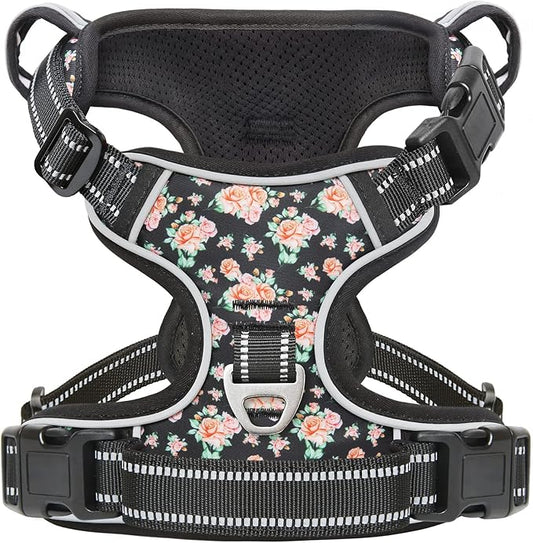 Timos No Pull Dog Harness,NO Need Go Over Dogs Head 3 Snap Buckles Reflective Oxford No Choke Harness with Front&Back 2 Metal Leash Clips Soft Padded for Small Medium Large Dogs,X-Large (Pack of 1)