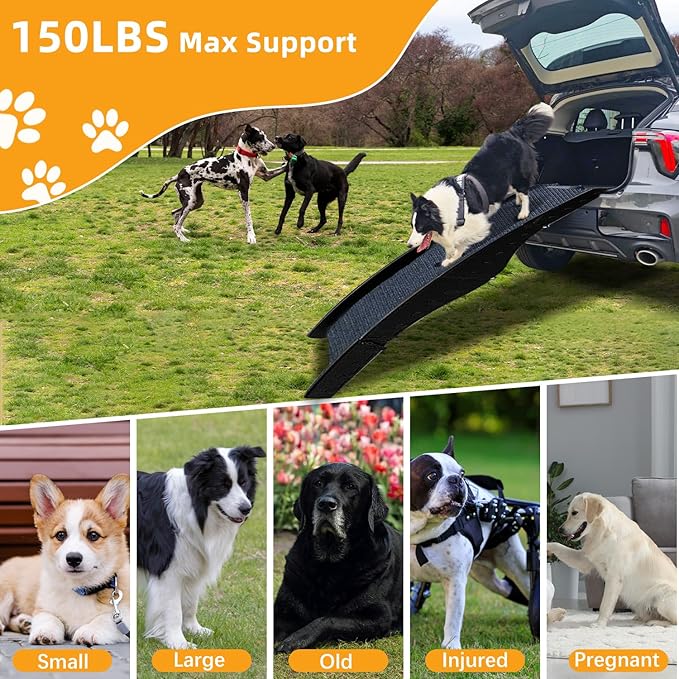 Dog Ramp for Car, Pet Ramp with Removable Non-Slip Pads for Large Small Medium Dog Cat, 60''x16'' Folding Pet Ramp to Get on Truck SUV Van Up to 150LBS, Car Ramp for Pets Outdoor Indoor
