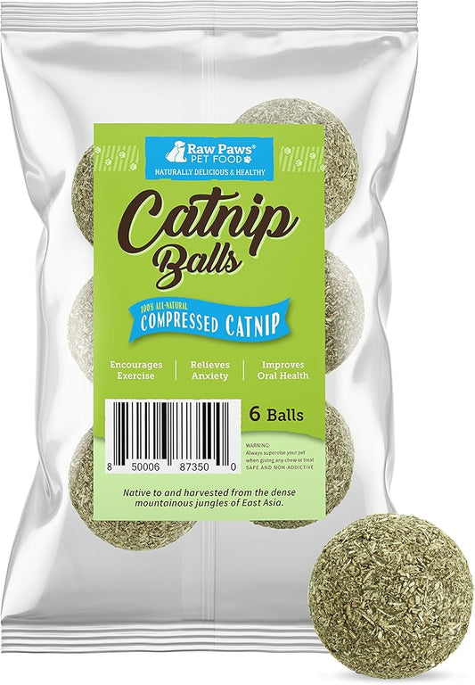 Raw Paws Catnip Balls for Cats, (6-Count) - Interactive Cat Toy for Indoor Cats - Cat Nip Licking Balls