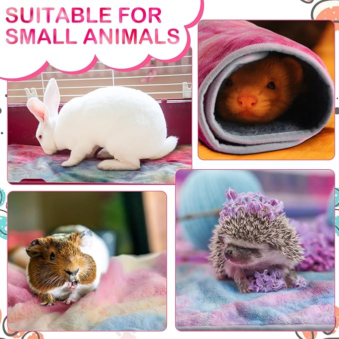 Reginary 4 Pcs Waterproof Guinea Pig Blankets Washable Small Animal Fleece Bedding Absorbent Guinea Pig Cage Liners Reusable Pet Pee Pad Sleep Mat for Hamster Ferret(Tie Dye Pattern,12 x 12 Inch)