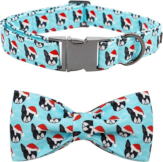 Dog Collar, Christmas Dog Collar Plaid Pet Collar Bow Holiday Bows Girl Boy Puppy Collar Adjustable Pet Collar for X-Large Dogs
