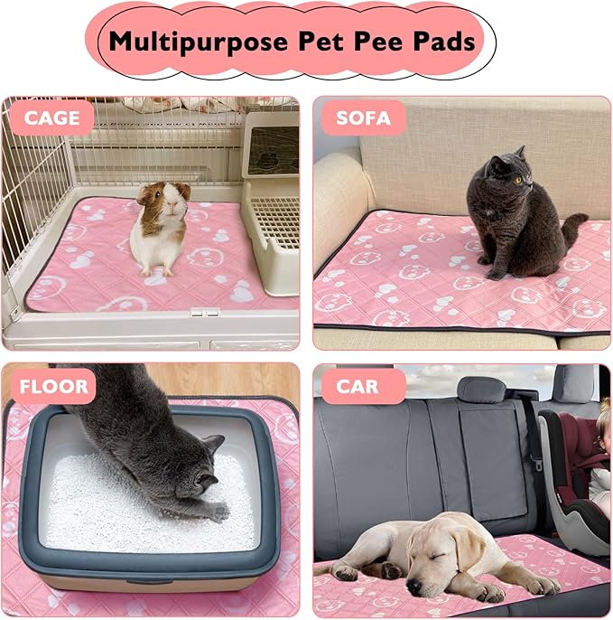 4 Pack Guinea Pig Bedding - Washable Guinea Pig Cage Liners, Waterproof Reusable & Anti Slip Pee Pads Super Absorbent Mats for Small Animals Pet Rabbit Bunny Hamster Rat (Pink, 24 x 18 Inch)