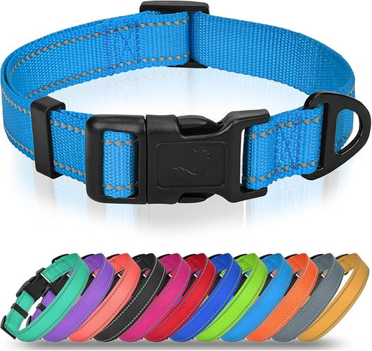 Joytale Small Dog Collar, Reflective and Adjustable Nylon Collar with Quick-Release Buckle, Lightweight No-Choke Design for Small Dogs, Sky Blue, 5/8" Width