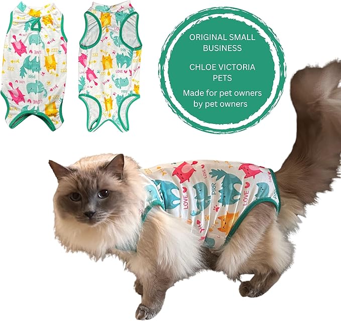 Cat Recovery Suit Surgical Onesie for Post Surgery (Neuter/Spay), Wounds and Skin infections for Male or Female Cats. Comfortable, Safe, (no Loose Cords) Cone Alternative. (Large)