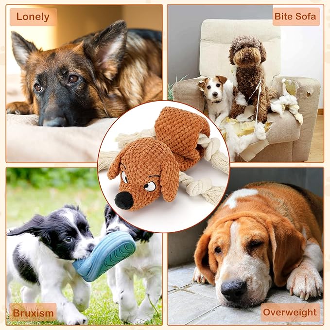 Dog Toys,Squeaky Dog Chew Toy with Crinkle Paper,Interactive Tough Plush Rope Toys for Small Medium Large Dogs with Gift Boxes