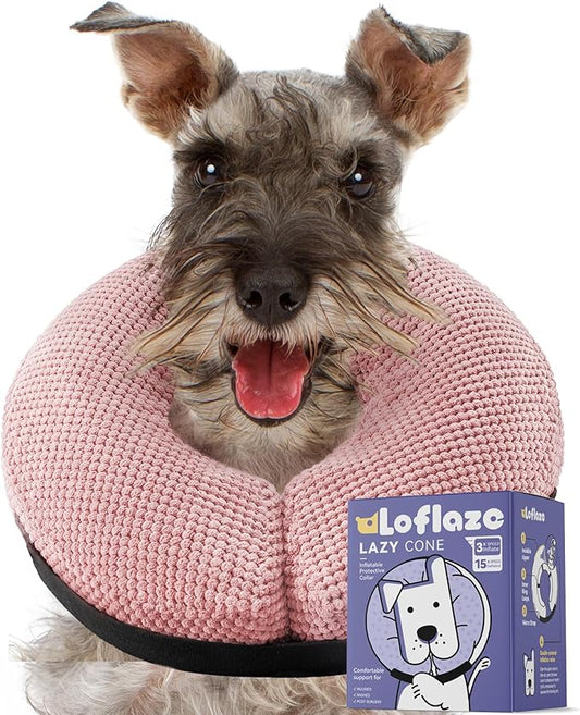 Soft Inflatable Dog Cone Collar for Small Medium Large Dogs - Neck Donut E Collar Alternative for Recovery After Surgery - Pink M