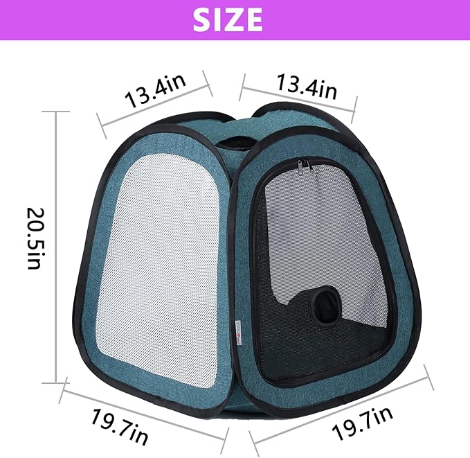 PetDogCatDrying Box Waterproof Anti-Hair Flying Portable Cat Cage Kennel Portable Foldable Cat Drying Room Pet Dry Room Pet HairDryerClean Grooming House Dryer Cage for Cats/Dogs (Trapezoid Blue)