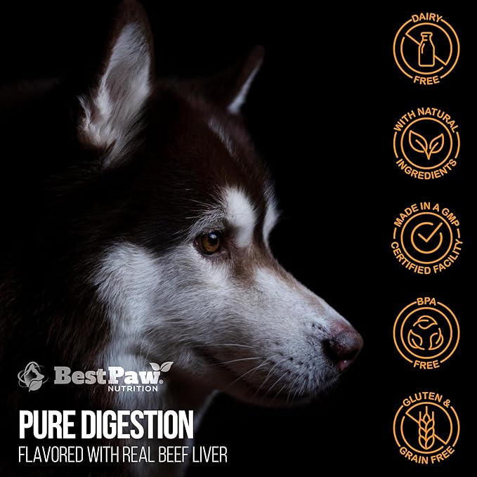 Dog & Cat Premium Probiotic Prebiotic & Digestive Enzymes 5 Billion CFU Organic Turmeric Coconut Oil Pure Pumpkin & Kelp for Healthy Bowels Gut & UTIs Beef Liver Flavor