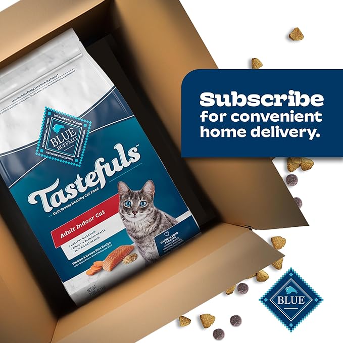 Blue Buffalo Tastefuls Natural Dry Food for Adult Indoor Cats, Salmon & Brown Rice Recipe, 3-lb. Bag
