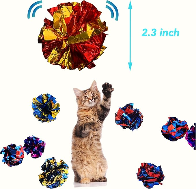 Cat Toys 20 Packs Interactive Crinkle Ball, 2.3 Inch Bright Colors Cat Ball Toys to Attract and Engage Cats, Promote a Healthy Lifestyle for All Breed Sizes Cats