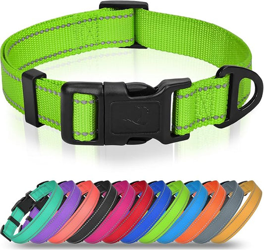 Joytale Small Dog Collar, Reflective and Adjustable Nylon Collar with Quick-Release Buckle, Lightweight No-Choke Design for Small Dogs, Green, 3/4" Width