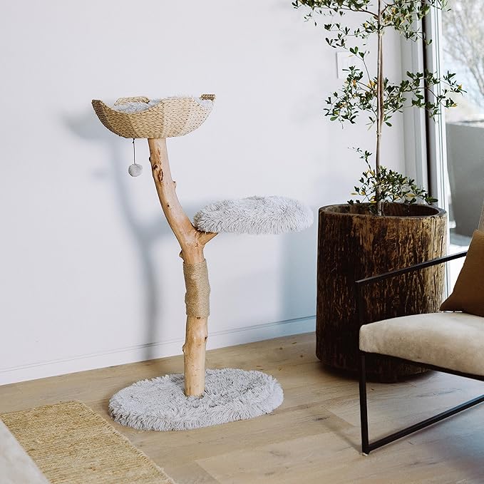 Wooden Cat Tree Tower, Modern Single Branch Cat Condo, Wood Cat Tree, Cat Climbing, Furniture for Cat, Cat Lover Gift, Cat Furniture,Cat Gift by MAU LIFESTYLE (Bullet Gray)
