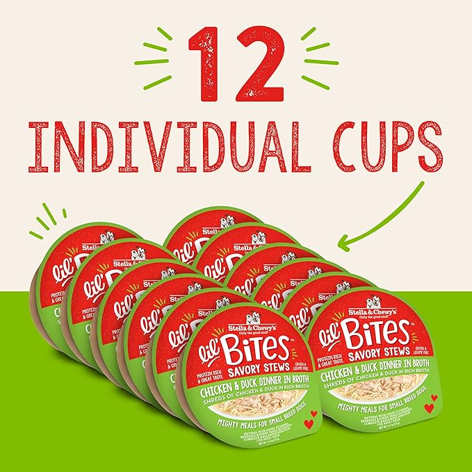 Stella & Chewy's Lil Bites Savory Stews for Small Breeds Chicken & Duck Dinner in Broth, 2.7 Ounce (Pack of 12)