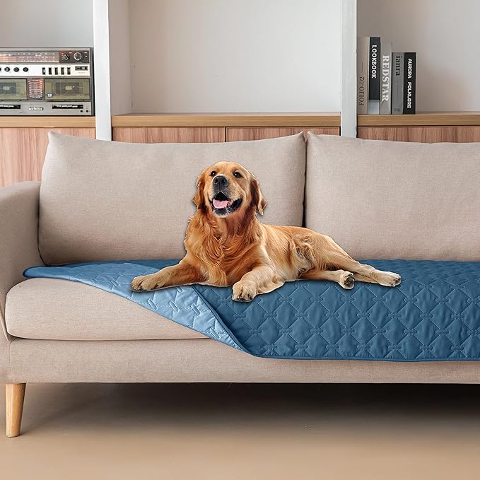 gogobunny 100% Double-Sided Waterproof Dog Bed Cover Pet Blanket Sofa Couch Furniture Protector for Puppy Large Dog Cat, Reversible (30x90 Inch (Pack of 1), Dark Blue/Light Blue)