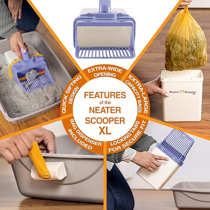 Neater Pet Brands Neater Scooper XL Cat Litter Scoop, 195 Refill Bags – Extra-Large Capacity Mess-Free Cat Litter Scooper with Bag for Large & Multiple Cats, Spill-Proof Litter Box Scooper with Holder