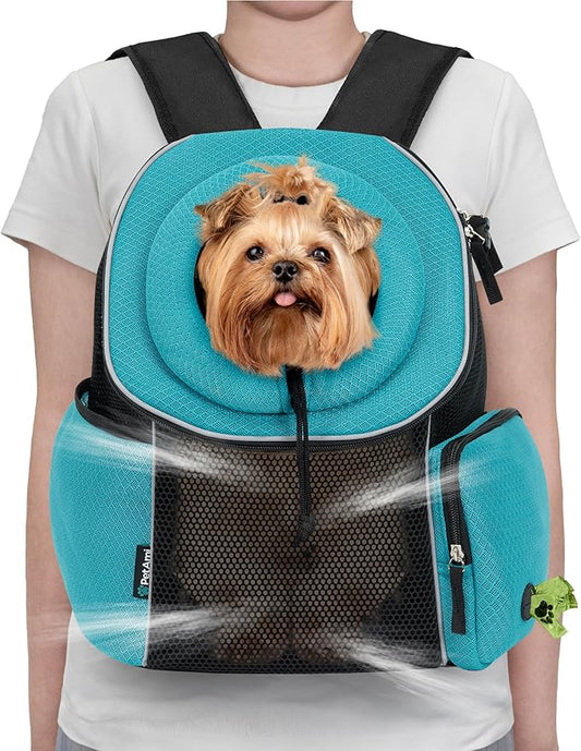 PetAmi Front Carrier Backpack, Ventilated Adjustable Pet Chest Carrier for Dog Cat, Hiking Camping Travel, Small Puppy Medium Cat Carrying Bag, Max 14 lb, Sea Blue