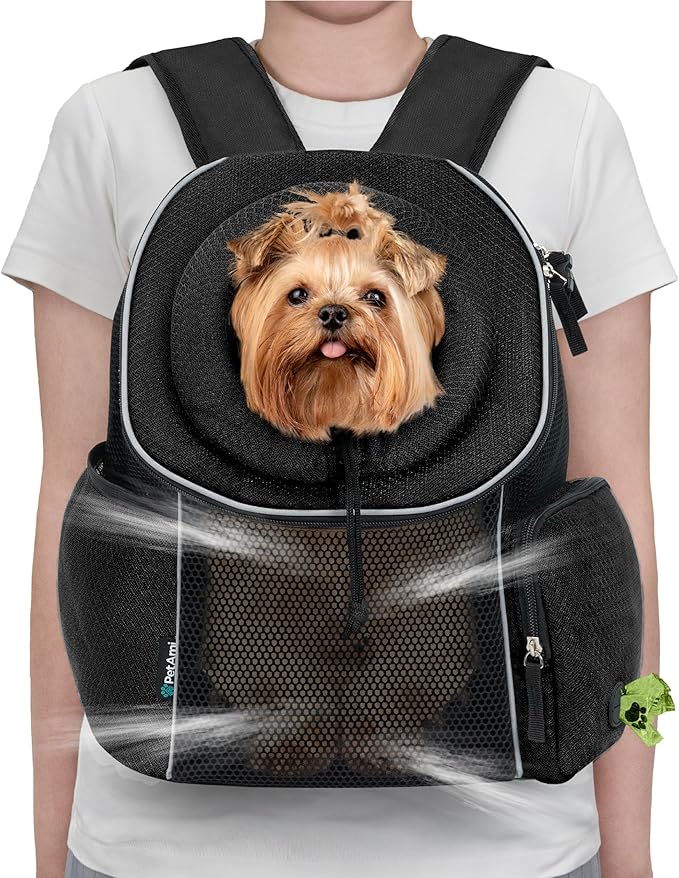 PetAmi Dog Front Carrier Backpack, Ventilated Adjustable Dog Pet Cat Chest Carrier Backpack, Dog Carrier for Hiking Camping Travel, Small Dog Puppy Medium Cat Carrying Bag, Max 10 lbs, Black