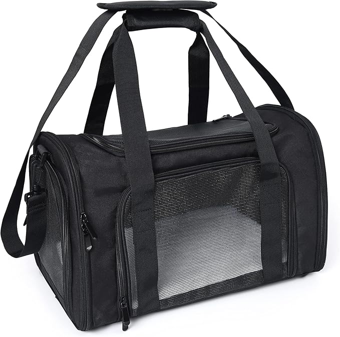 Mile High Life | Outdoor Travel Pet Carrier | Kitty Puppy Cat Carriers | Collapsible Dog Carrier for Small Medium Dogs | Cat Crates w Breathable Mesh with Soft-Sided (Black, Medium)