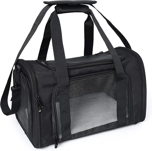 Mile High Life | Outdoor Travel Pet Carrier | Kitty Puppy Cat Carriers | Collapsible Dog Carrier for Small Medium Dogs | Cat Crates w Breathable Mesh with Soft-Sided (Black, Medium)