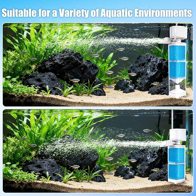 Aquarium Filter for 40-70 Gallons Tank, 225GPH Fish Tank Filters with Oxygenation, Wavemaker & Impurity Isolation, Multi-Functional Circulation System