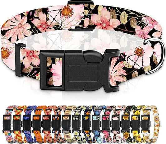 Dog Collar for Boys Girls, Floral Puppy Collar for Small Medium Large Dogs, Adjustable Floral Pattern Soft Pet Collar with Safety Buckle for Male Females(Light Pink,XS)