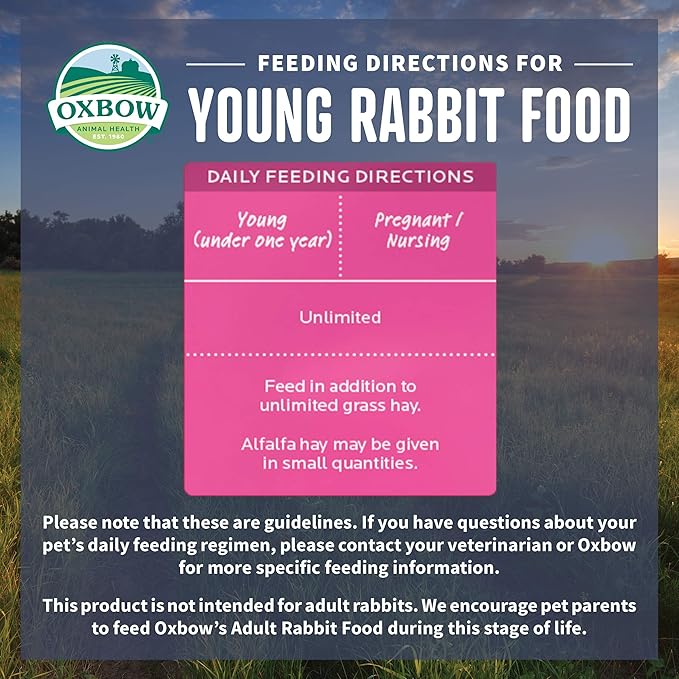 Oxbow Essentials Rabbit Food, Young, Made Alfalfa for Rabbit, Pet Pellets with Vitamins & Minerals, Small Animal Pet Products, Bunny Food, Made in USA, High Fiber, 25 lb. Bulk Bag